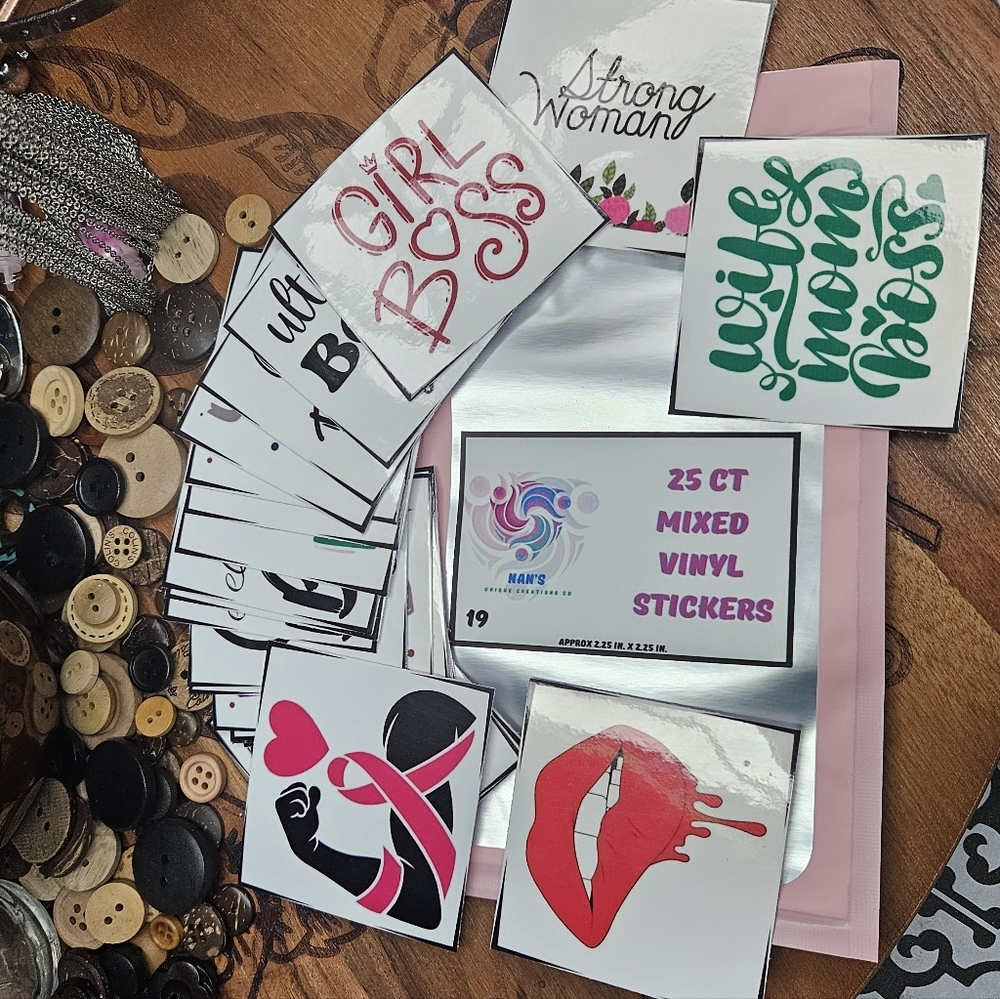 25 Count Mixed Vinyl Stickers Handmade